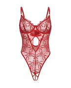 Mariah Embroidered Mesh Underwire Teddy - Burgundy