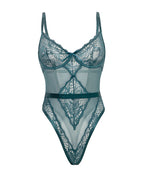 Paisley Lace & Mesh Teddy w/Bow Details - Turquoise