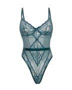 Paisley Lace & Mesh Teddy w/Bow Details - Turquoise