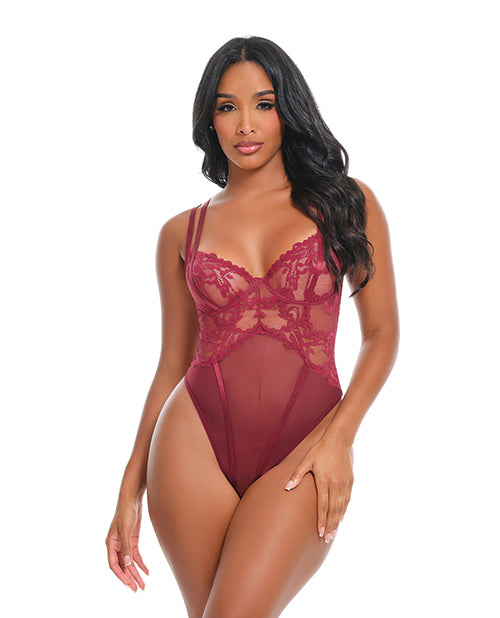 Marisol Lace & Mesh Unlined Underwire Teddy - Zinfandel
