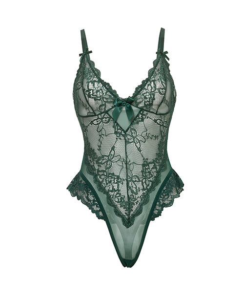 Valentine Soft Cup Lace Teddy w/Bow Details - Green
