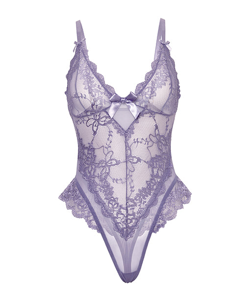 Valentine Lace Teddy w/Bow Details - Purple