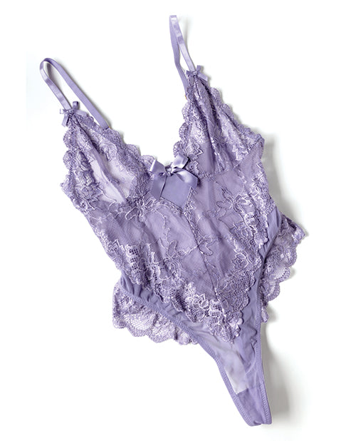 Valentine Lace Teddy w/Bow Details - Purple