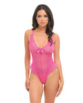 Valentine Lace Teddy w/Bow Details - Rose