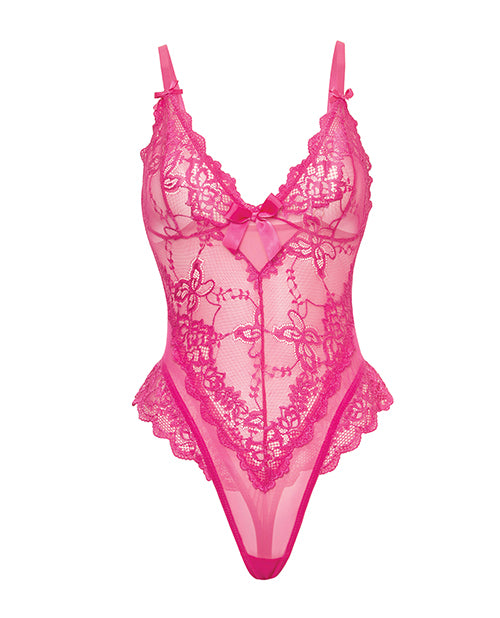 Valentine Lace Teddy w/Bow Details - Rose