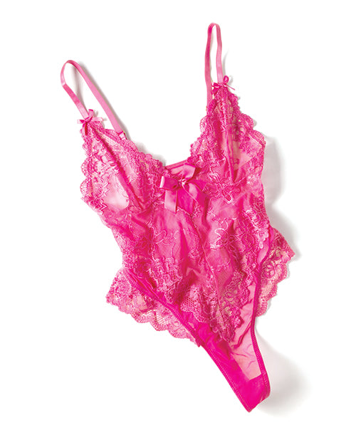 Valentine Lace Teddy w/Bow Details - Rose