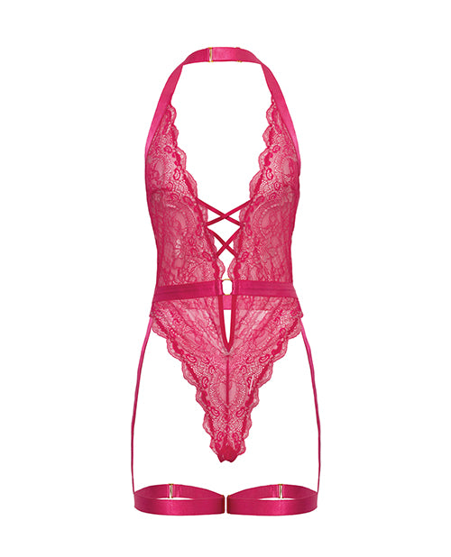 Kahlia Lace Halter Top Teddy - Pink Yarrow