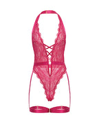 Kahlia Lace Halter Top Teddy - Pink Yarrow