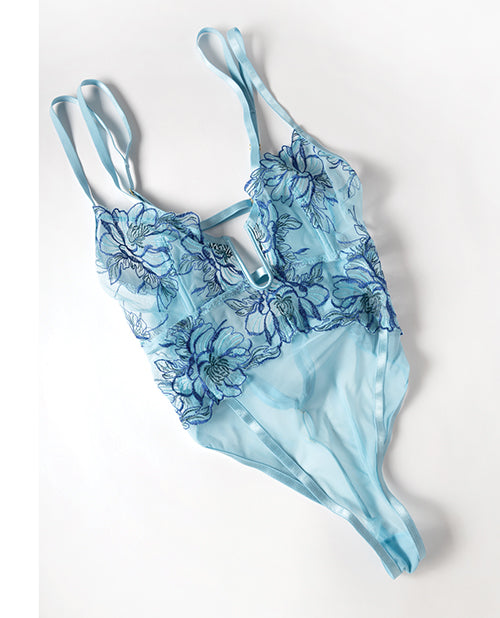 Emilia Floral Embroidered Teddy - Blue
