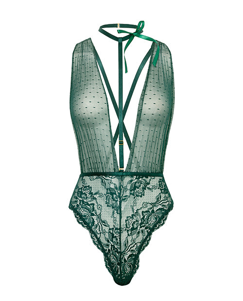 Lucy Lace & Mesh Teddy w/Removable Harness - Green