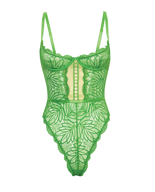 Raine Underwire Shelf Cup Lace Teddy w/Decorative Trim Insert - Green