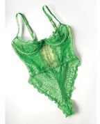 Raine Underwire Shelf Cup Lace Teddy w/Decorative Trim Insert - Green