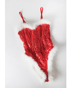 Holiday Sparkle Strapless Boned Sequin Teddy w/Marabou Trim & Detachable Straps - Red White