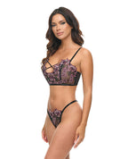 Adela Embroidered Boned Bustier w/G-String 2 pc Set - Black/Pink LG