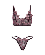 Adela Embroidered Boned Bustier w/G-String 2 pc Set - Black/Pink LG