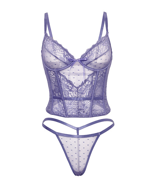 Vanessa Lace & Mesh Bustier w/G - String - Purple