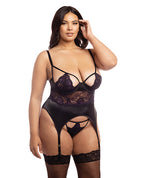 Demi Padded Shelf Cup Merrywidow w/Overlay Lace & Panty Black/Heliotrope