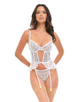 Elena Floral Embroidered Bustier w/Ruffles & Matching Panty - White
