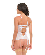 Elena Floral Embroidered Bustier w/Ruffles & Matching Panty - White