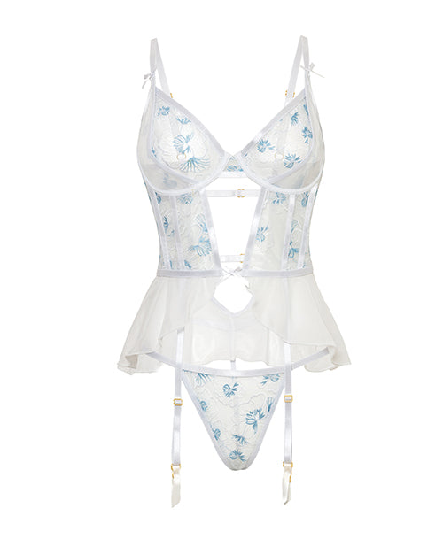 Elena Floral Embroidered Bustier w/Ruffles & Matching Panty - White
