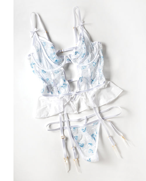 Elena Floral Embroidered Bustier w/Ruffles & Matching Panty - White