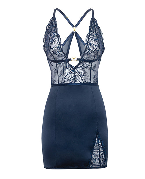 Davina V - Plunge Embroidered Babydoll w/Double Ring Charm - Navy