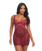 Marisol Unlined Underwire Lace & Mesh Babydoll - Zinfandel