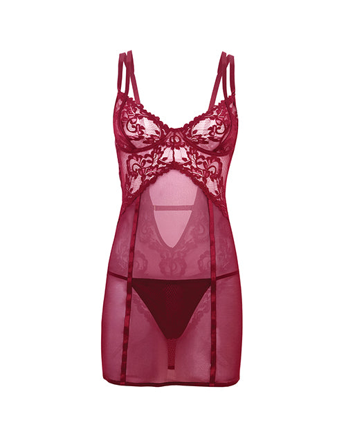 Marisol Unlined Underwire Lace & Mesh Babydoll - Zinfandel