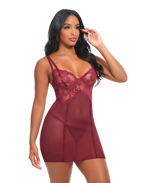 Marisol Unlined Underwire Lace & Mesh Babydoll - Zinfandel