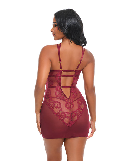 Marisol Unlined Underwire Lace & Mesh Babydoll - Zinfandel