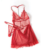 Aliza Soft Cup Pin Dot Lace & Mesh Babydoll w/G - String - Red