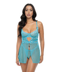 Emma Floral Lace & Mesh Underwire Babydoll w/G - String 2 pc Set - Beach Blue