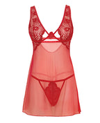Tiana Lace Babydoll w/Side Slits & Strap Details - Red