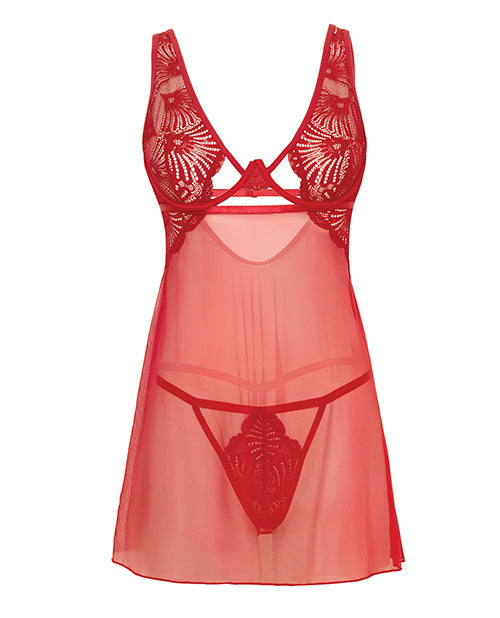Tiana Lace Babydoll w/Side Slits & Strap Details - Red