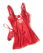 Tiana Lace Babydoll w/Side Slits & Strap Details - Red