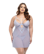 Elsie Lace & Mesh Underwire Babydoll w/G - String 2 pc Set - Brunnera Blue
