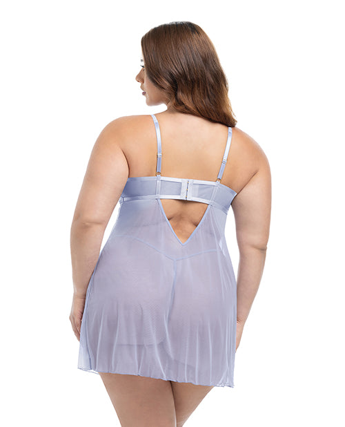 Elsie Lace & Mesh Underwire Babydoll w/G - String 2 pc Set - Brunnera Blue