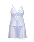 Elsie Lace & Mesh Underwire Babydoll w/G - String 2 pc Set - Brunnera Blue