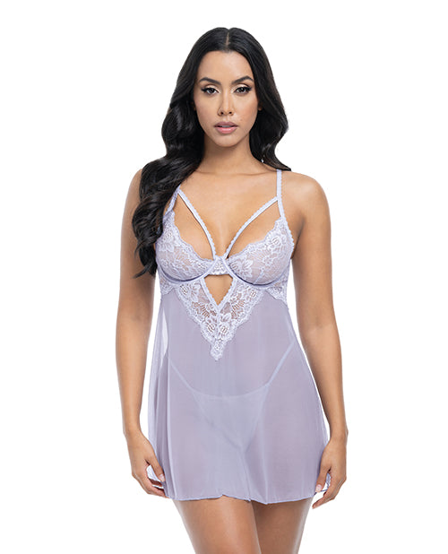 Elsie Lace & Mesh Underwire Babydoll w/G - String 2 pc Set - Brunnera Blue