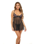 Riley Empire Waist Babydoll w/Matching G - String Black/Pink