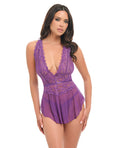 Harmony V - Plunge Lace & Mesh Babydoll w/G - String - Purple