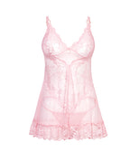 Forever Valentine Lace Babydoll w/Heart Charm & G - String - Pink