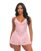 Forever Valentine Lace Babydoll w/Heart Charm & G - String - Pink