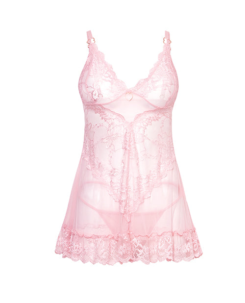 Forever Valentine Lace Babydoll w/Heart Charm & G - String - Pink