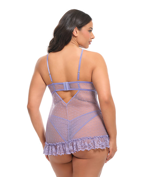 Amira Lace & Mesh Unlined Underwire Pin Dot Babydoll w/Panty - Purple Haze