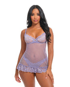 Amira Lace & Mesh Unlined Underwire Pin Dot Babydoll w/Panty - Purple Haze