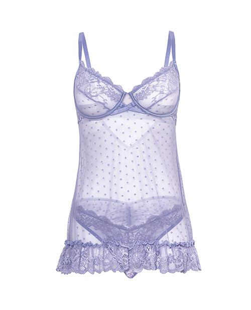 Amira Lace & Mesh Unlined Underwire Pin Dot Babydoll w/Panty - Purple Haze