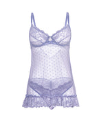 Amira Lace & Mesh Unlined Underwire Pin Dot Babydoll w/Panty - Purple Haze