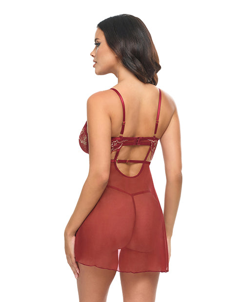 Arielle Unlined Underwire Lace Babydoll w/G - String - Burgundy