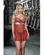 Arielle Unlined Underwire Lace Babydoll w/G - String - Burgundy